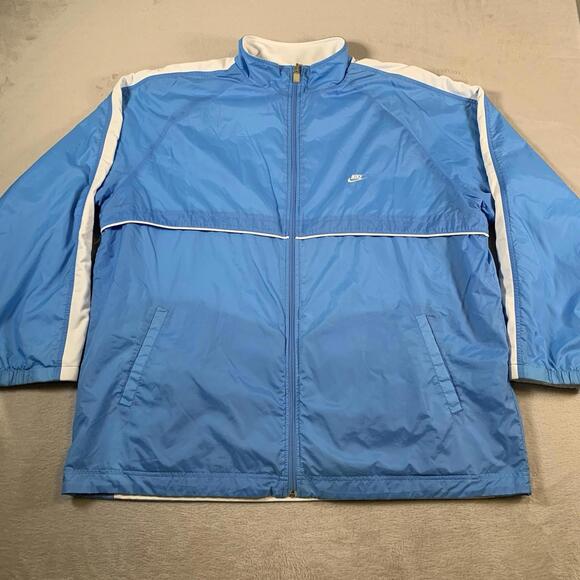 Vintage Nike Reversible Jacket XXL Carolina Blue‎ White Swoosh 2000s Windbreaker - Picture 1 of 16